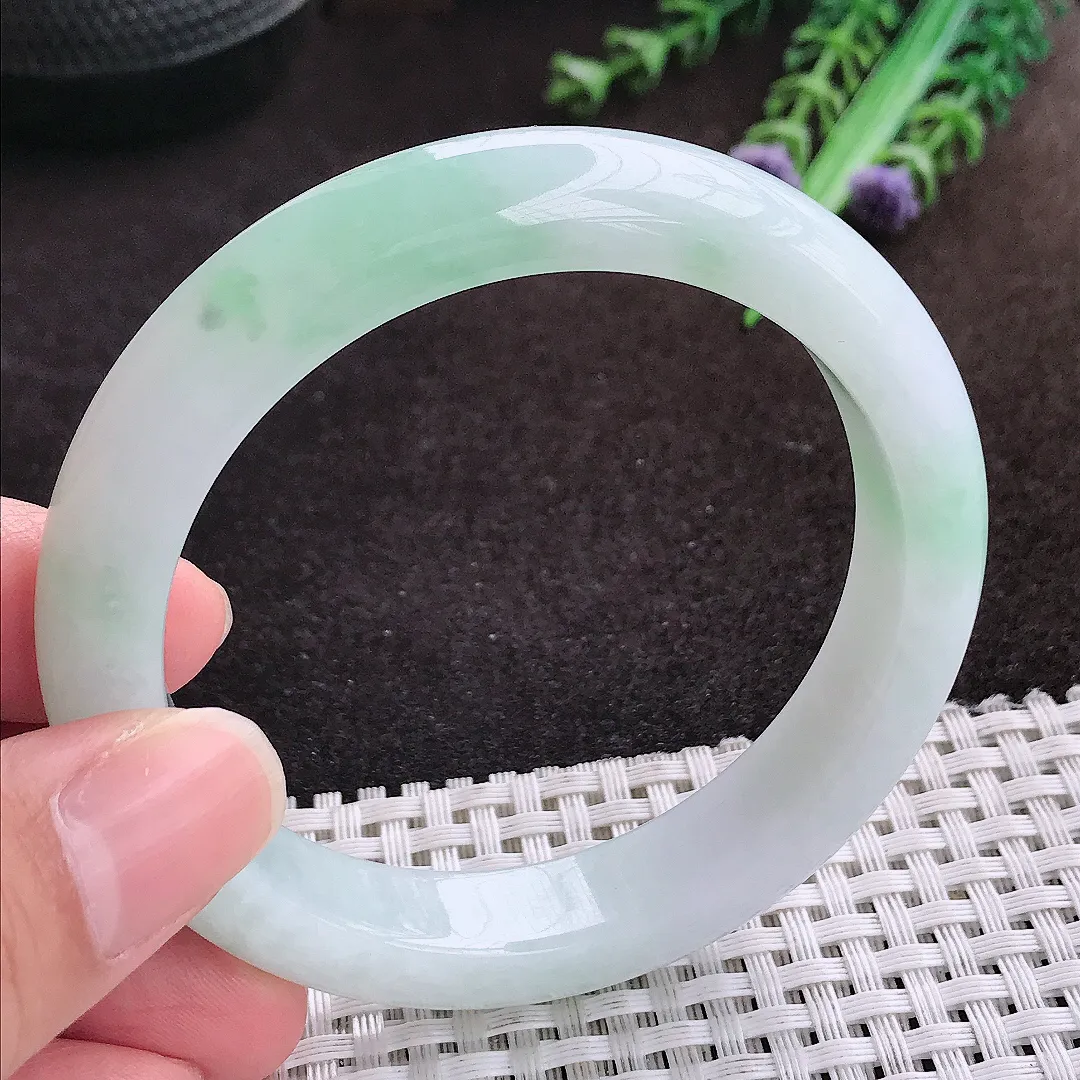 自然光56/11.7/8.5老坑冰润起胶飘花手镯宽边翡翠玉镯手环