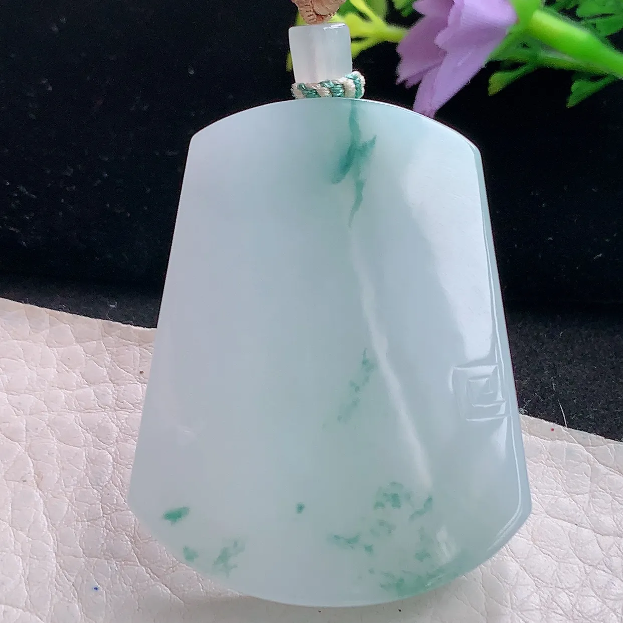 yl自然光51.5*40.6*8天然缅甸翡翠飘花平安无事牌 素面牌玉吊坠