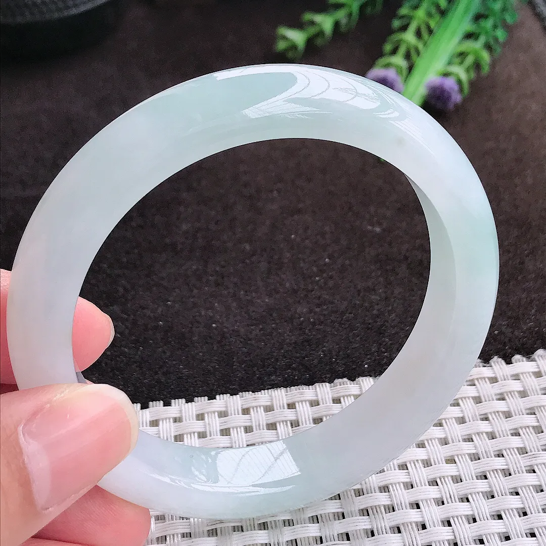 自然光57.5/12/8.5老坑冰纯果冻胶冰晴底手镯宽边翡翠玉镯手环