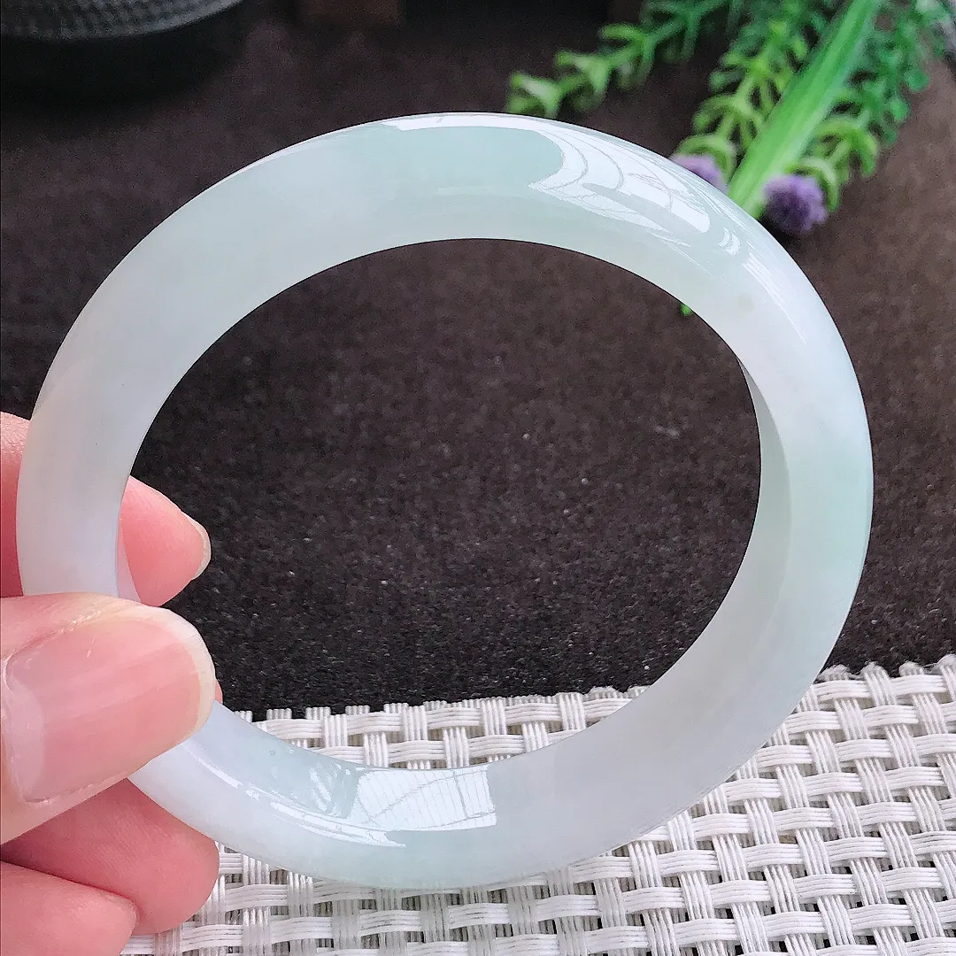 自然光57.5/12/8.5老坑冰纯果冻胶冰晴底手镯宽边翡翠玉镯手环