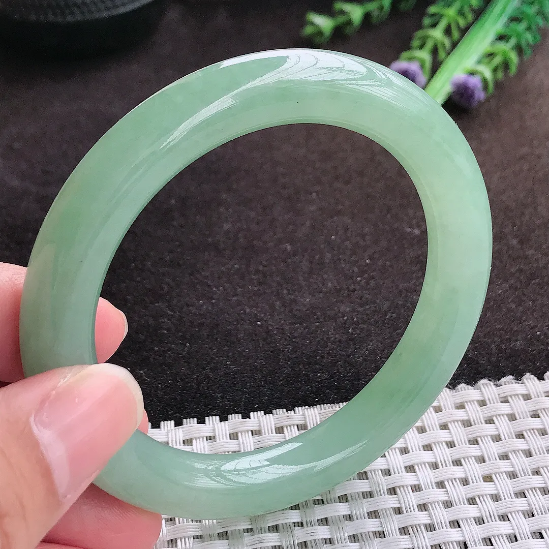 自然光56/9.9/10老坑冰胶果冻冰晴甜绿圆条手镯翡翠玉镯手环