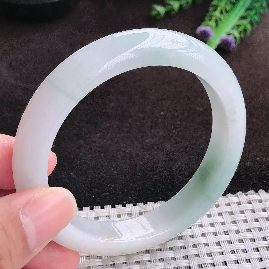 自然光59.5/12.4/8.9老坑秀气冰润飘花手镯宽边翡翠玉镯手环