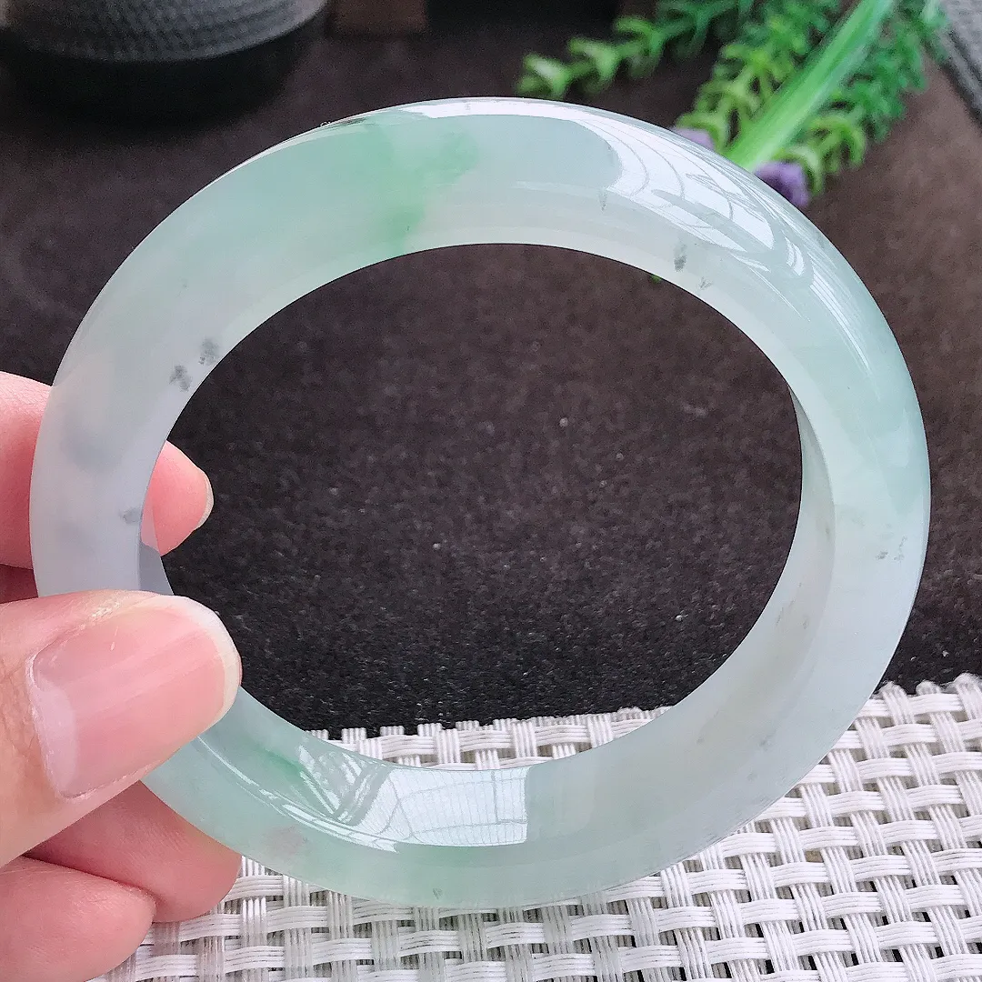 自然光59/14/9.8老坑冰胶果冻冰飘花手镯宽边翡翠玉镯手环