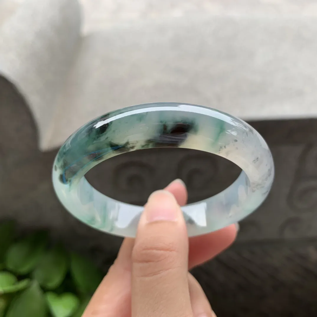 小圈口 52.4-12.4-7.9 【高冰飘花正圈手镯】正圈52 53可戴