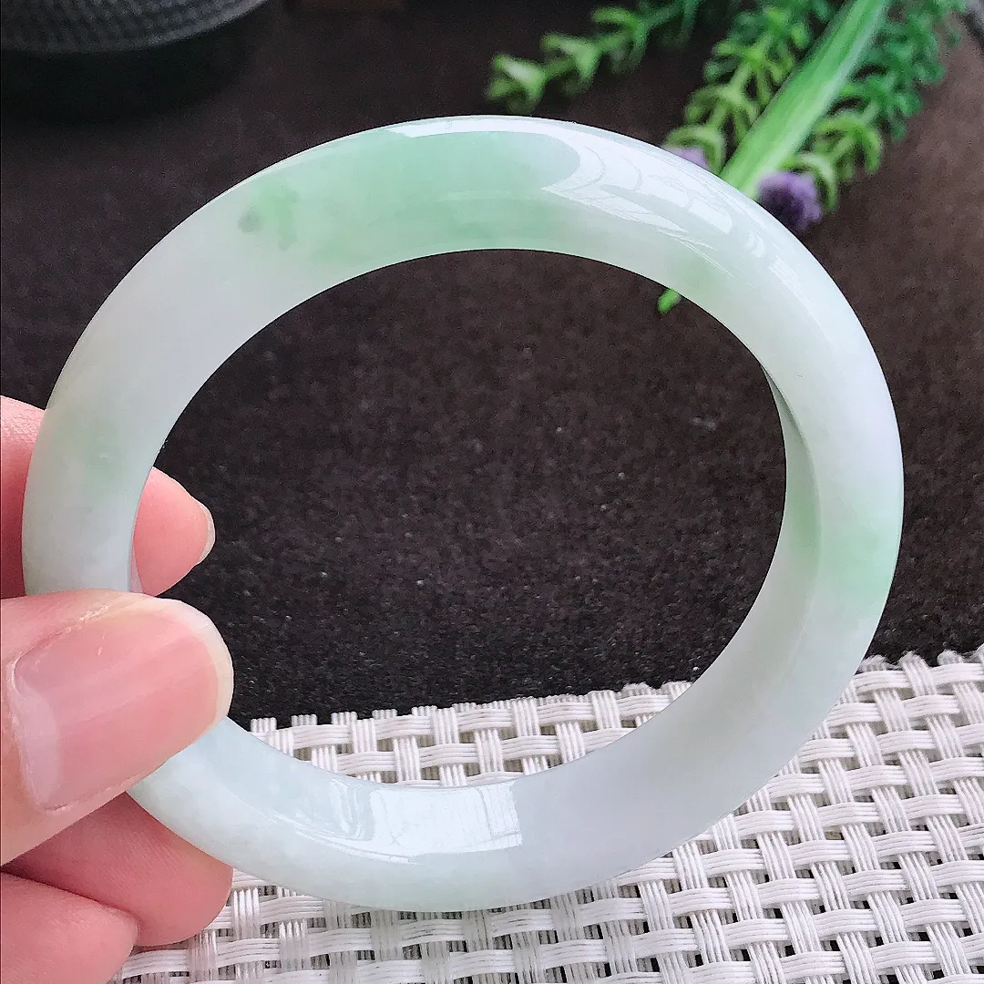 自然光56/11.7/8.5老坑冰润起胶飘花手镯宽边翡翠玉镯手环