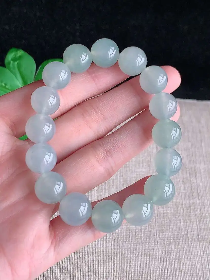 a货翡翠老坑冰种晴水圆珠佛珠手串16颗  尺寸12mm 重量45.65g 1101