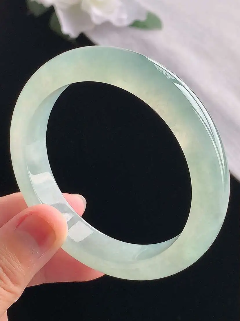 a货翡翠老坑冰种晴水正装正圈手镯55-56圈口  尺寸55.5×11.6×8.2mm 重量56.12