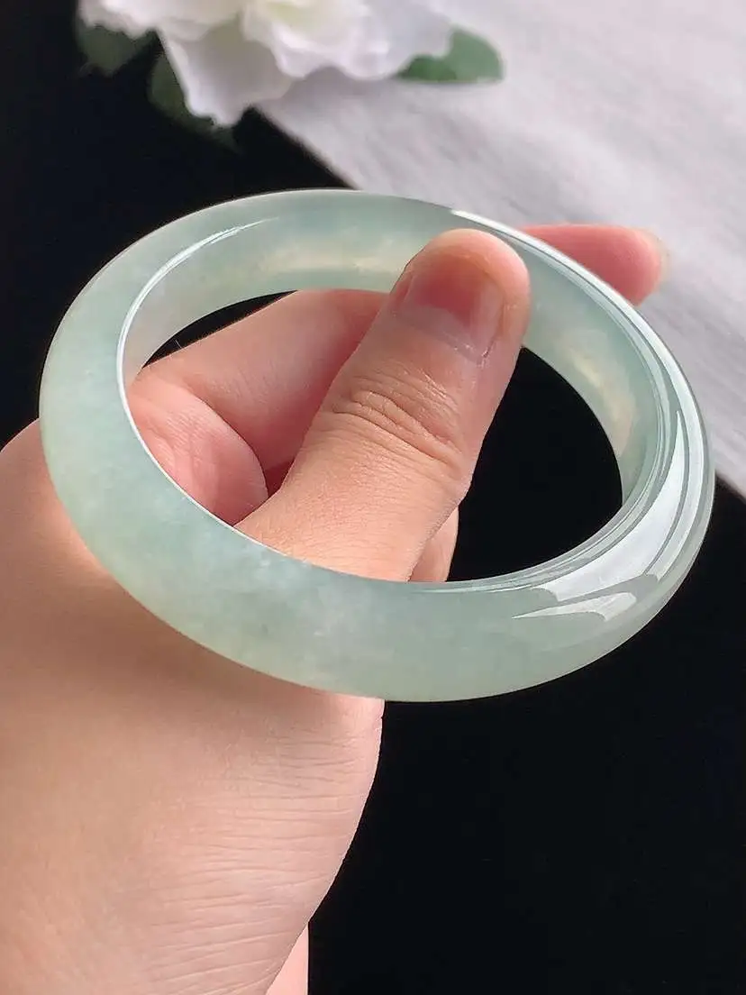 a货翡翠老坑冰种晴水正装正圈手镯55-56圈口  尺寸55.5×11.6×8.2mm 重量56.12g 1031