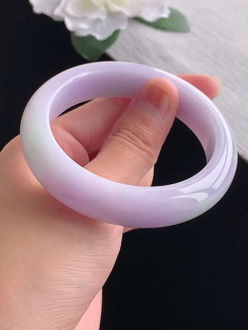 a货翡翠老坑冰种紫罗兰正装正圈手镯54-55圈口  尺寸54.8×13.6×8.8mm 重量66.75g 1101