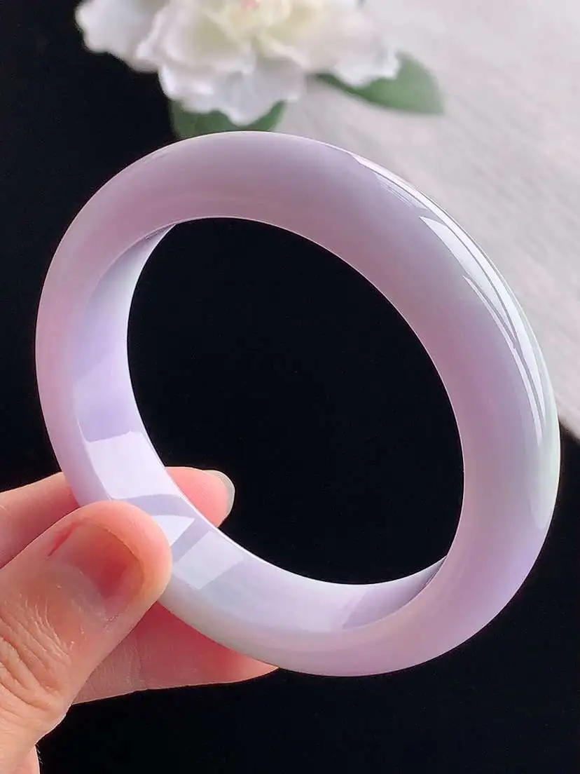 a货翡翠老坑冰种紫罗兰正装正圈手镯54-55圈口  尺寸54.8×13.6×8.8mm 重量66.7