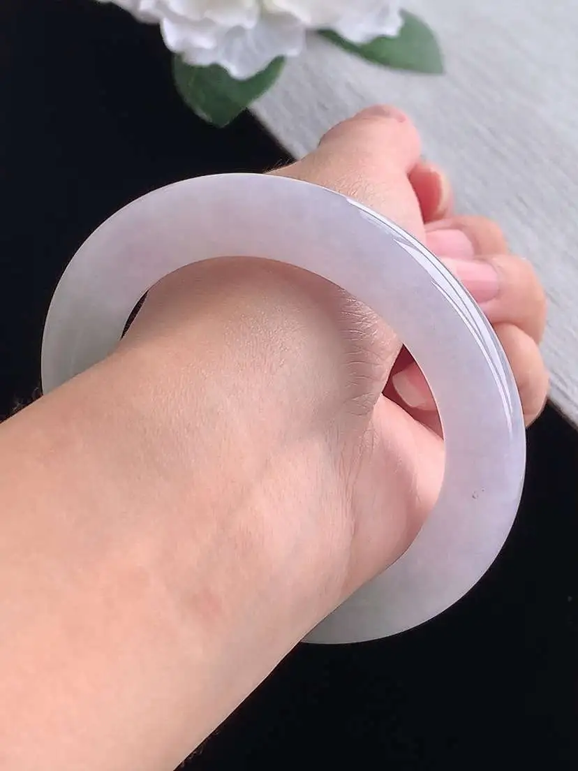 a货翡翠老坑冰种紫罗兰胖圆条手镯55-56圈口 尺寸55.6×11.8mm 重量76.42g 1101