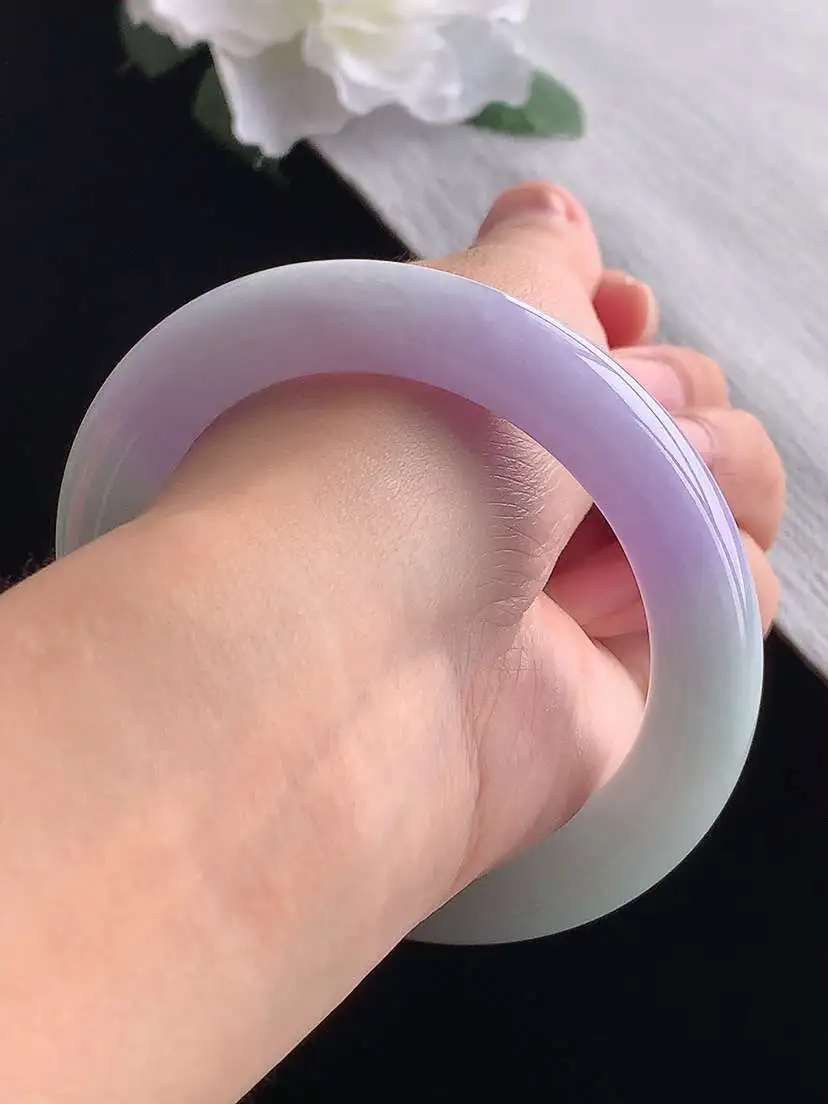 a货翡翠老坑冰种紫罗兰圆条手镯57-58圈口  尺寸57×11mm 重量71.22g 1031