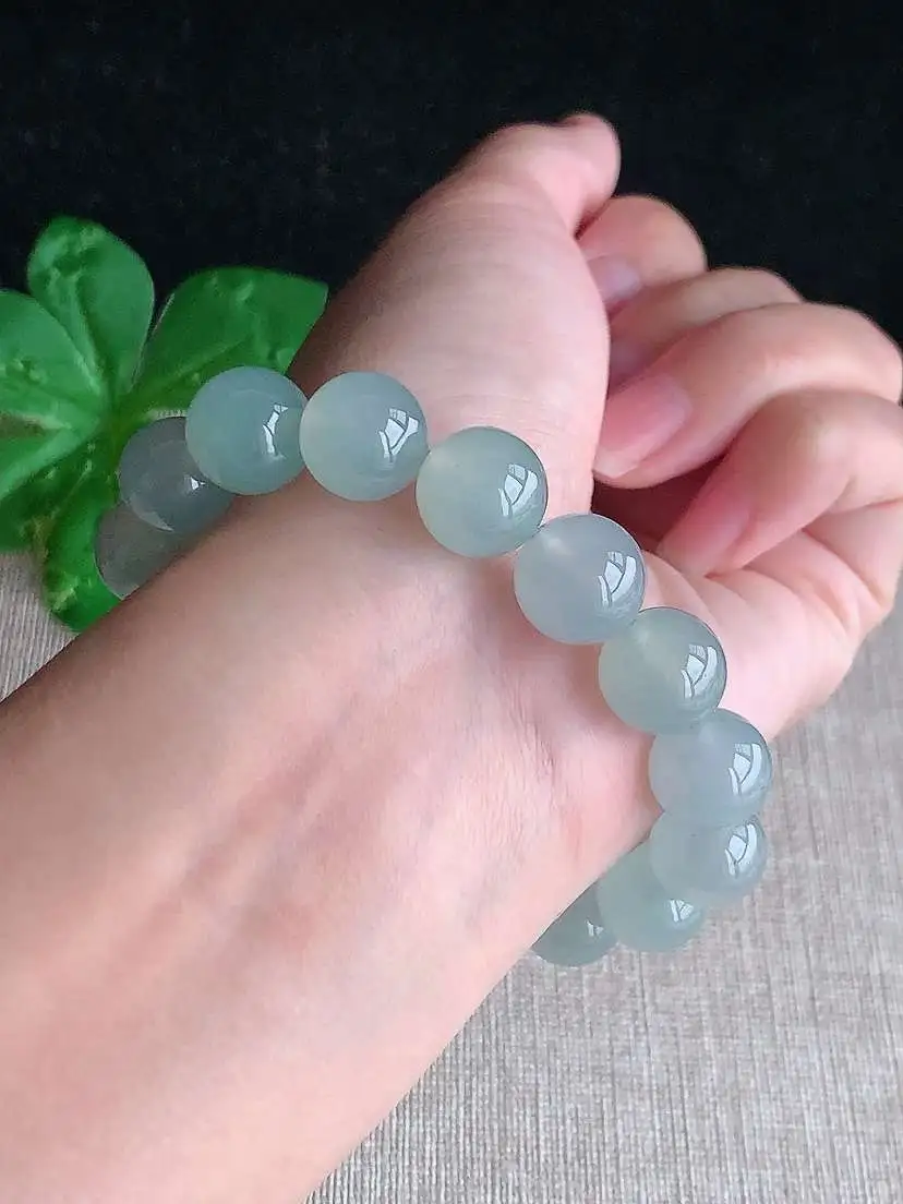 a货翡翠老坑冰种晴水圆珠佛珠手串16颗  尺寸12mm 重量45.65g 1101
