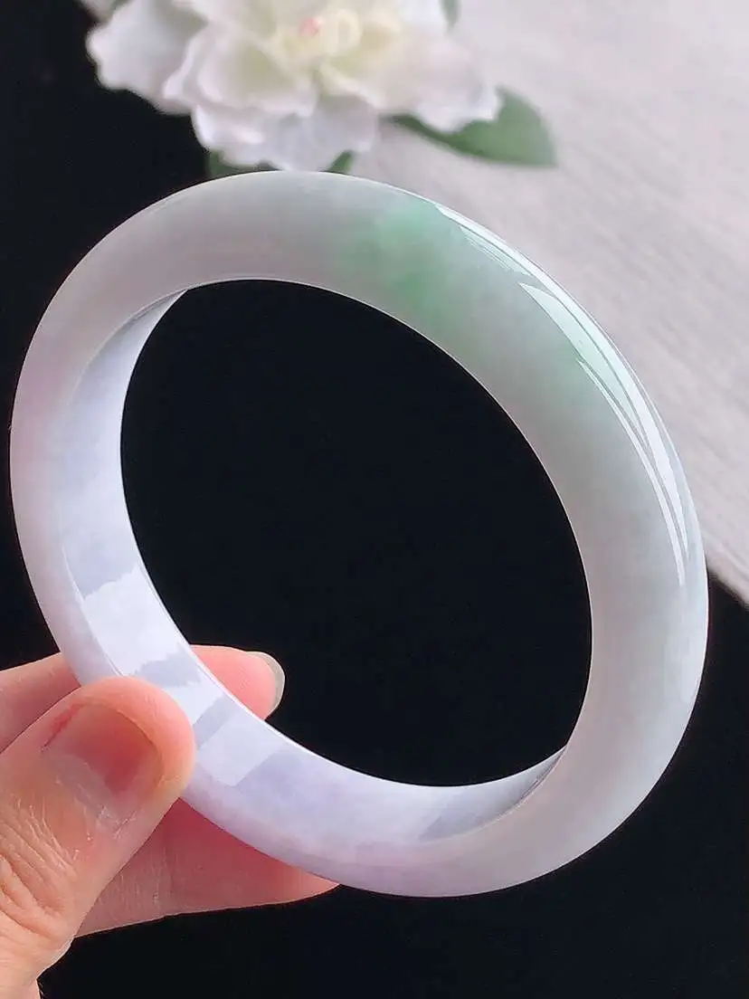 a货翡翠老坑冰种紫罗兰正装正圈手镯圈口  尺寸61.5×13×8.5mm 重量70.34g 1101
