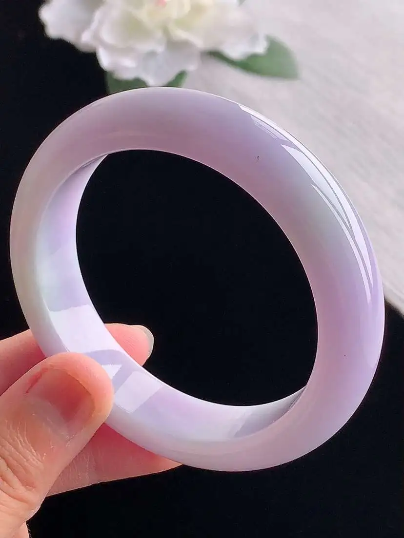 a货翡翠老坑冰种紫罗兰正装正圈手镯54-55圈口  尺寸54.8×13.6×8.8mm 重量66.75g 1101