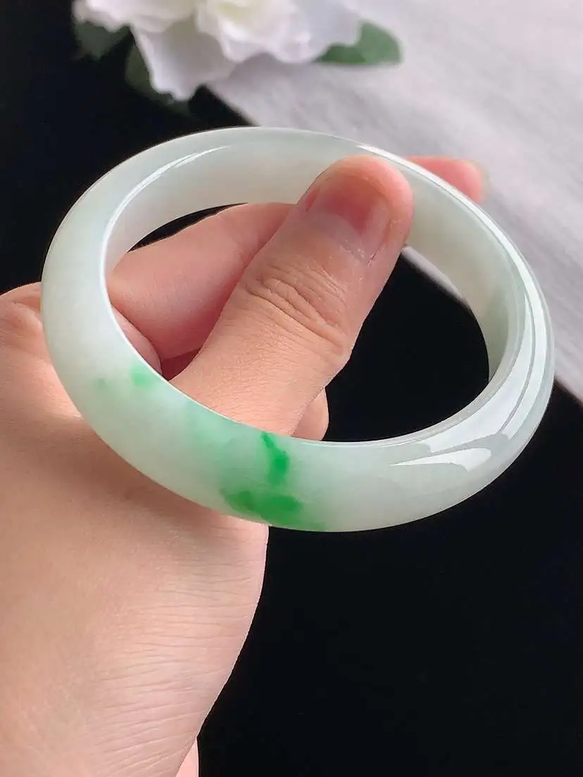 a货翡翠老坑冰种飘阳绿正装正圈手镯54-55圈口 尺寸54.2×11.5×7.7mm 重量50.16g 1031