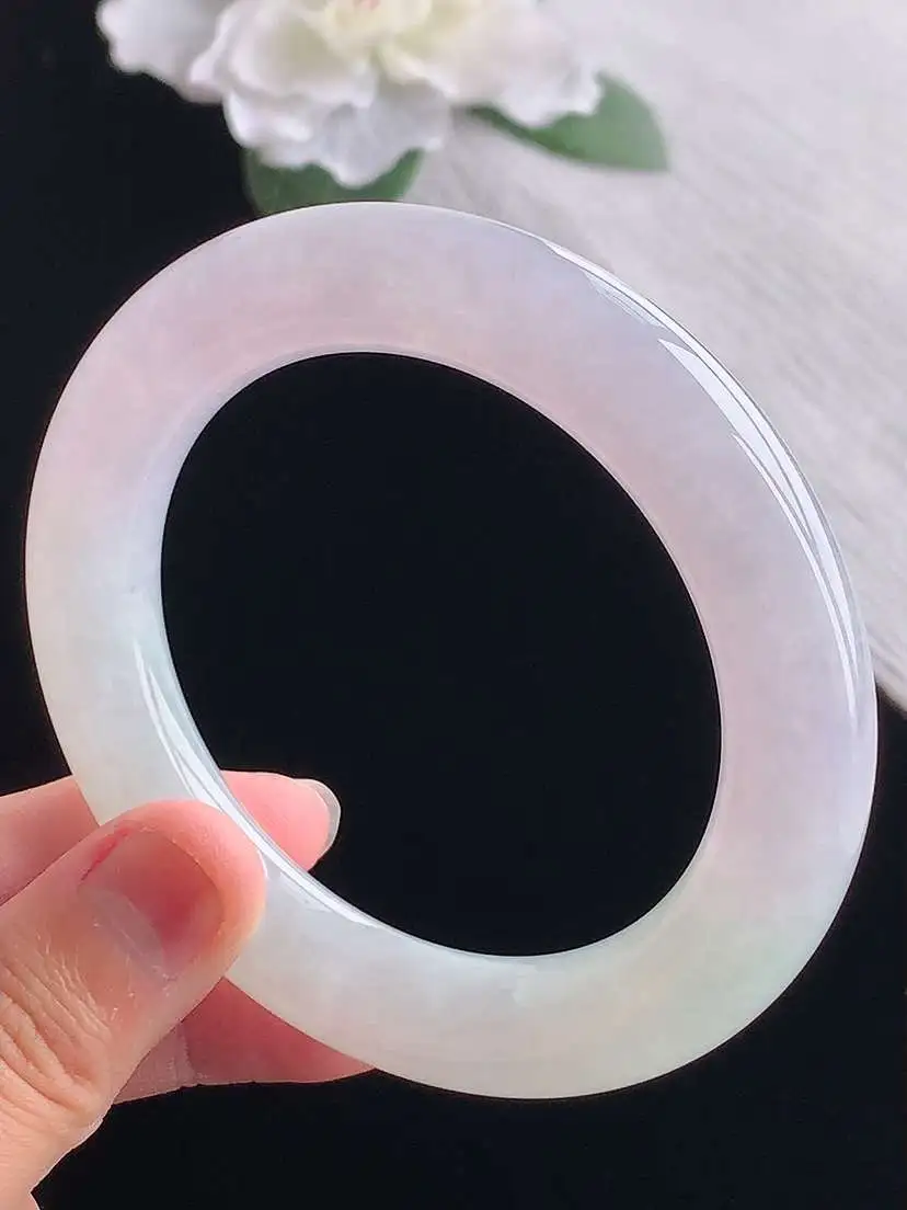 a货翡翠老坑冰种紫罗兰胖圆条手镯55-56圈口 尺寸55.6×11.8mm 重量76.42g 1101