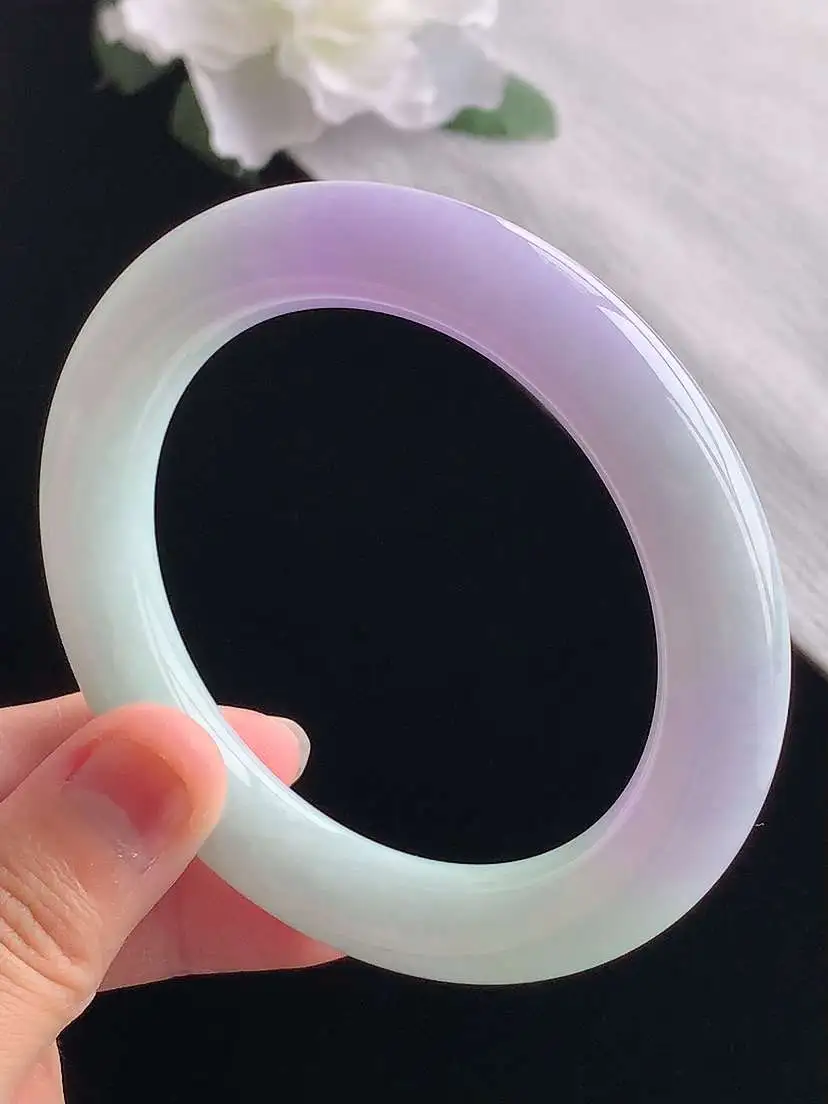 a货翡翠老坑冰种紫罗兰圆条手镯57-58圈口  尺寸57×11mm 重量71.22g 1031