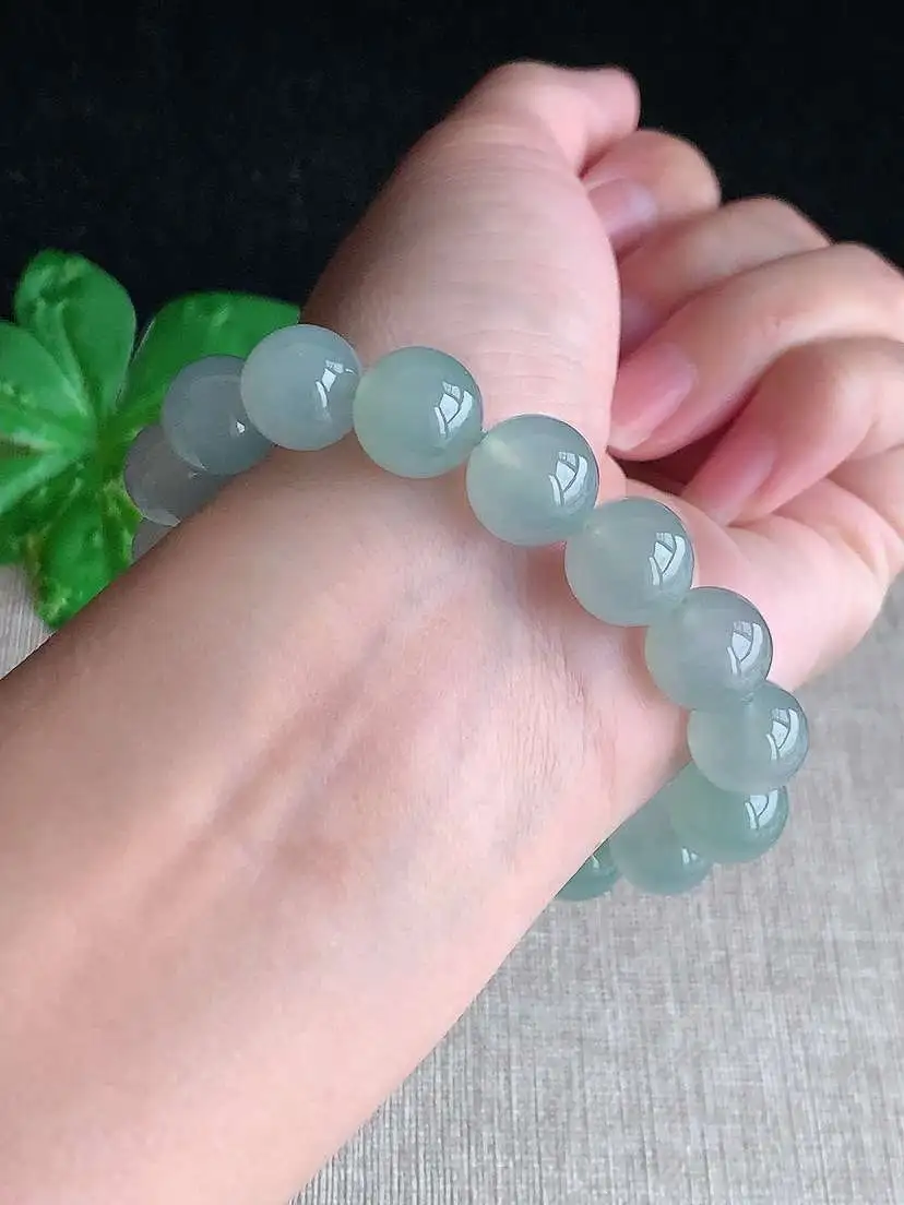 a货翡翠老坑冰种晴水圆珠佛珠手串16颗  尺寸12mm 重量45.65g 1101