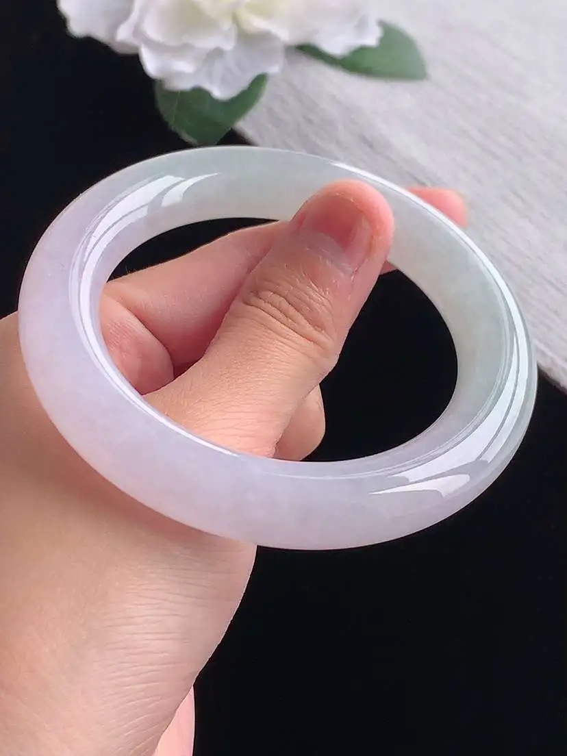 a货翡翠老坑冰种紫罗兰胖圆条手镯55-56圈口 尺寸55.6×11.8mm 重量76.42g 1101