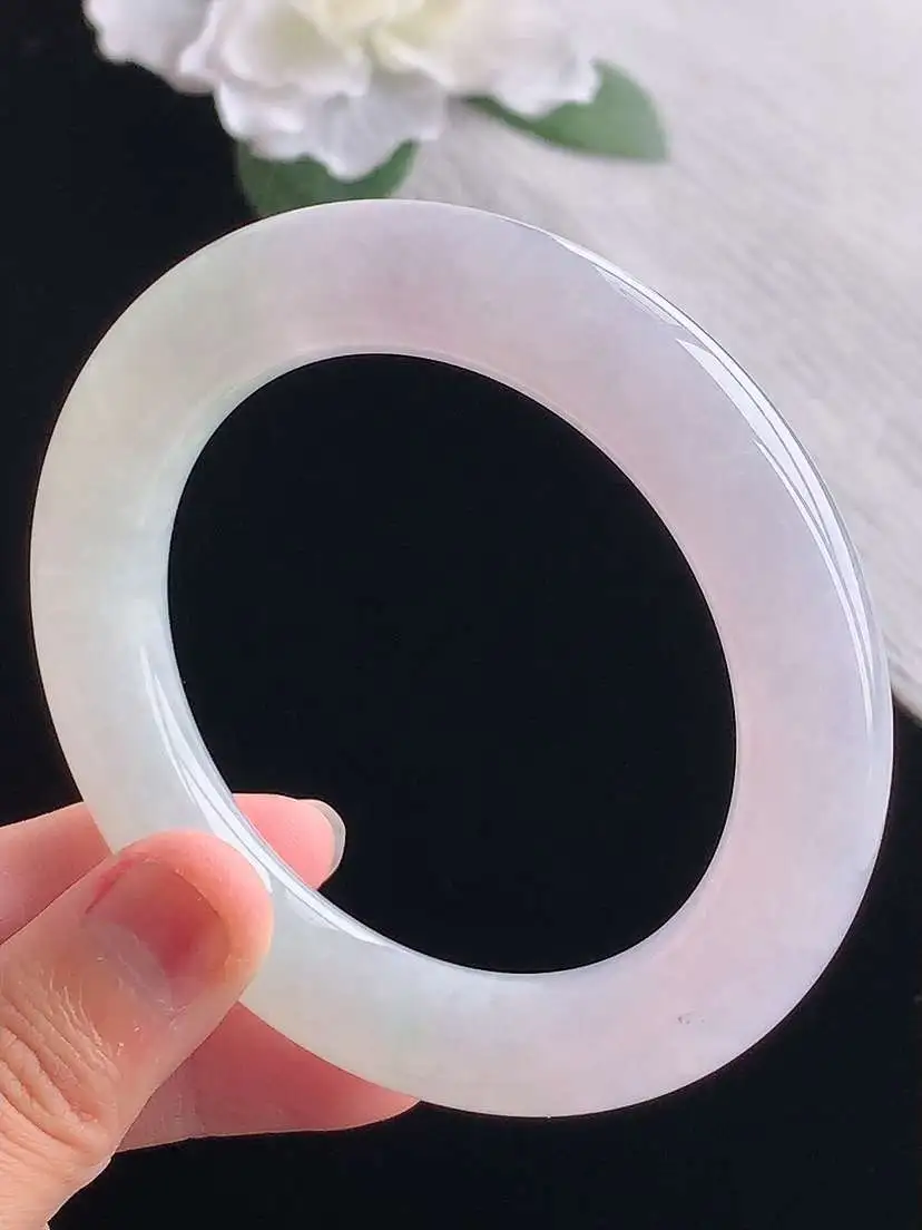 a货翡翠老坑冰种紫罗兰胖圆条手镯55-56圈口 尺寸55.6×11.8mm 重量76.42g 110