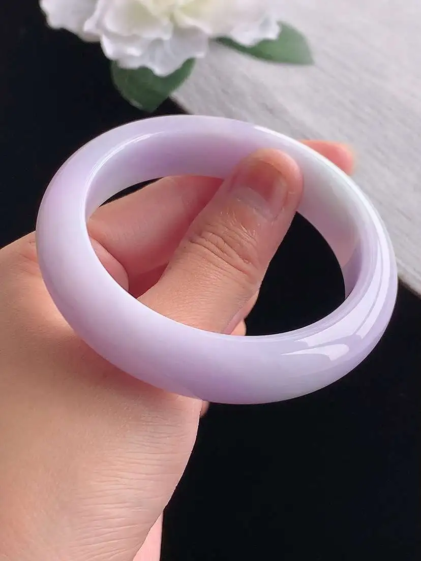 a货翡翠老坑冰种紫罗兰正装正圈手镯54-55圈口  尺寸54.8×13.6×8.8mm 重量66.75g 1101