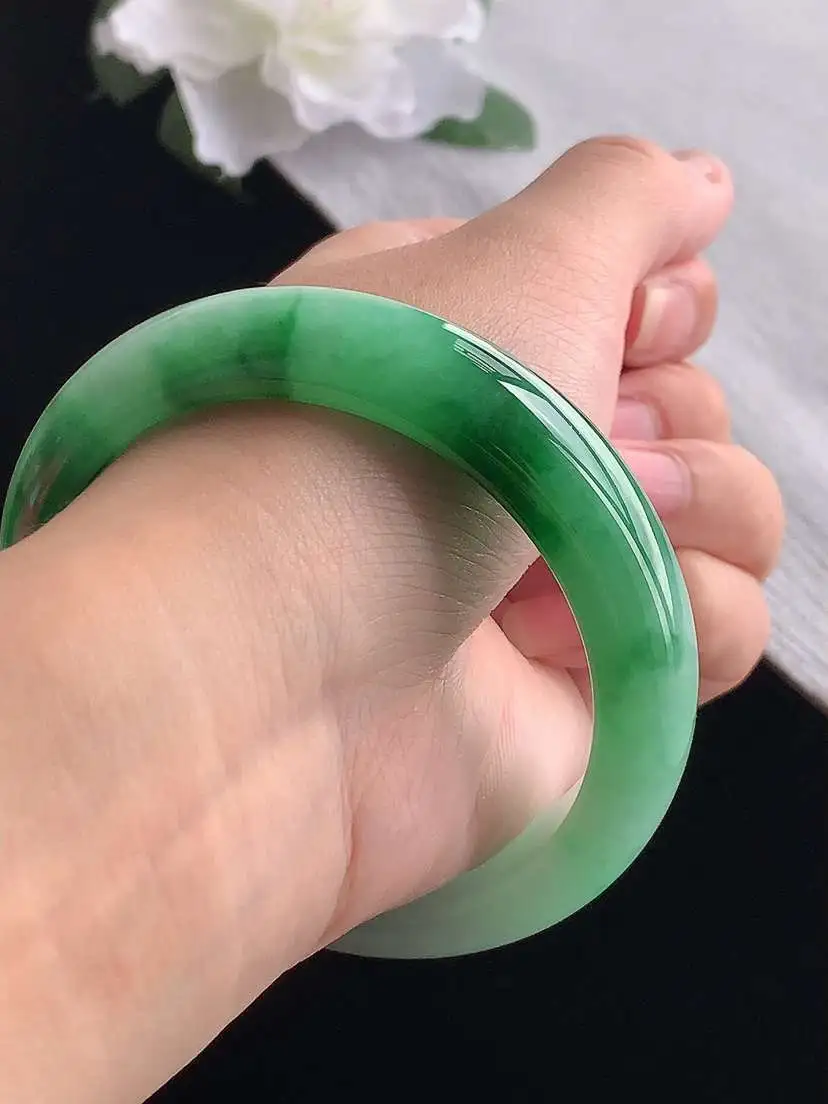 a货翡翠老坑冰种飘绿半山半水正装正圈手镯58-59圈口  尺寸58.3×14.5×8.5mm 重量72.06g 1031 A87