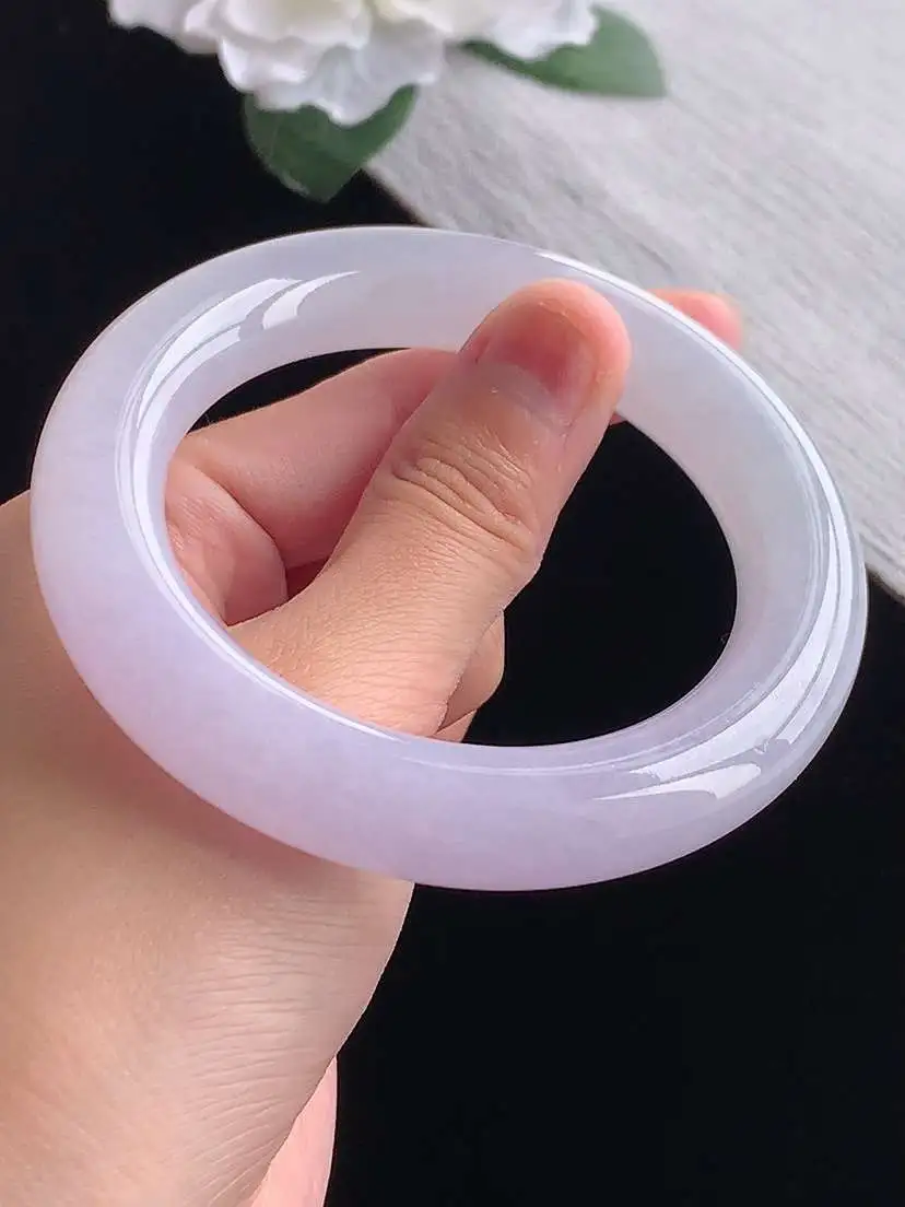 a货翡翠老坑冰种紫罗兰胖圆条手镯56-57圈口  尺寸56.5×12mm 重量88.80g 1101