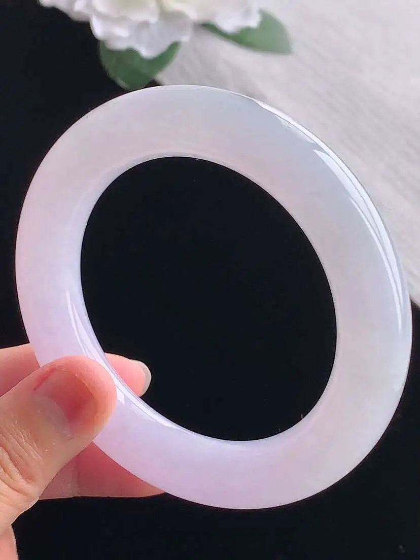 a货翡翠老坑冰种紫罗兰胖圆条手镯56-57圈口  尺寸56.5×12mm 重量88.80g 1101