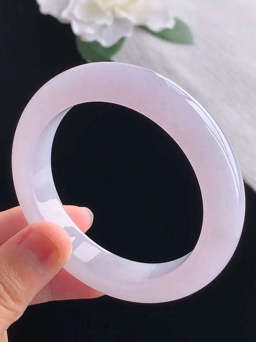 a货翡翠老坑冰种紫罗兰正装正圈手镯54-55圈口  尺寸54.6×12.2×9.2mm 重量65.8