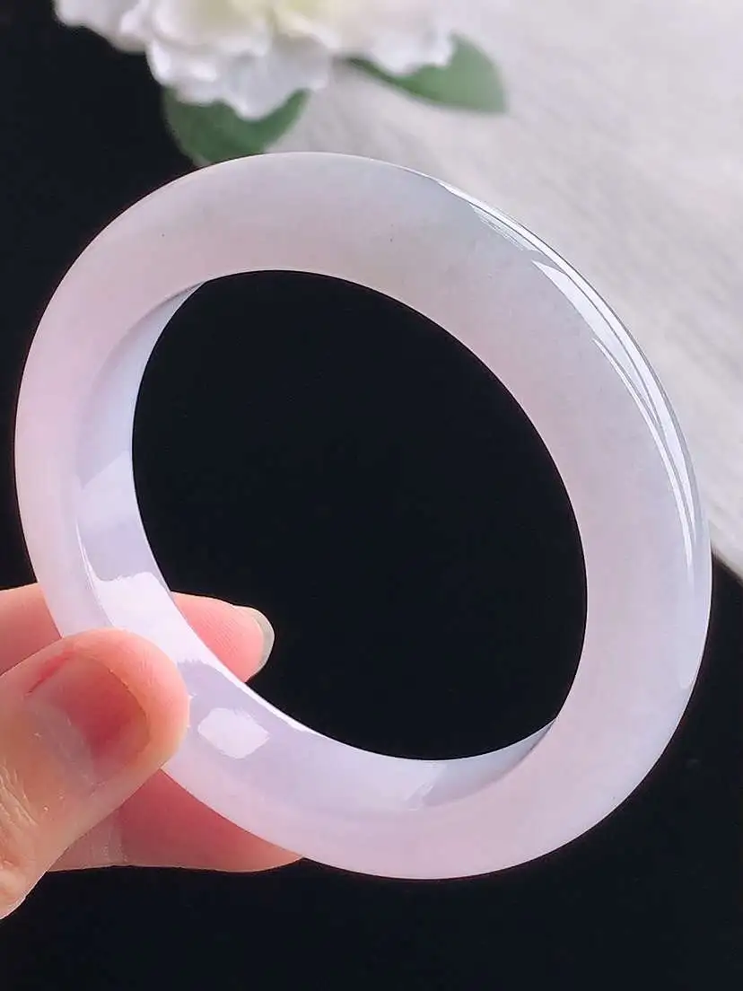 a货翡翠老坑冰种紫罗兰正装正圈手镯54-55圈口  尺寸54.6×12.2×9.2mm 重量65.83g 1101