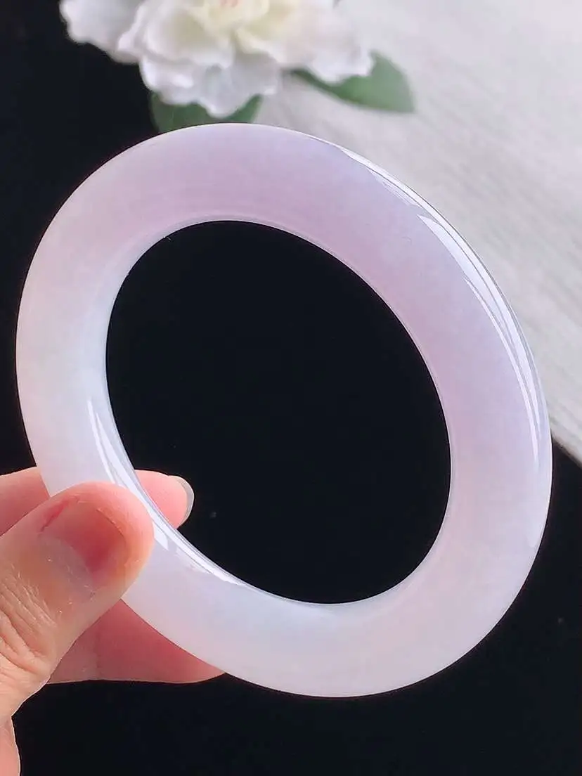 a货翡翠老坑冰种紫罗兰胖圆条手镯56-57圈口  尺寸56.5×12mm 重量88.80g 1101