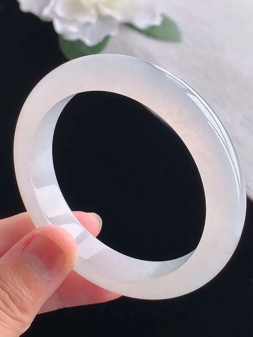 a货翡翠老坑冰种白月光正装正圈手镯54-55圈口  尺寸54.5×12×8mm 重量54.52g 1101