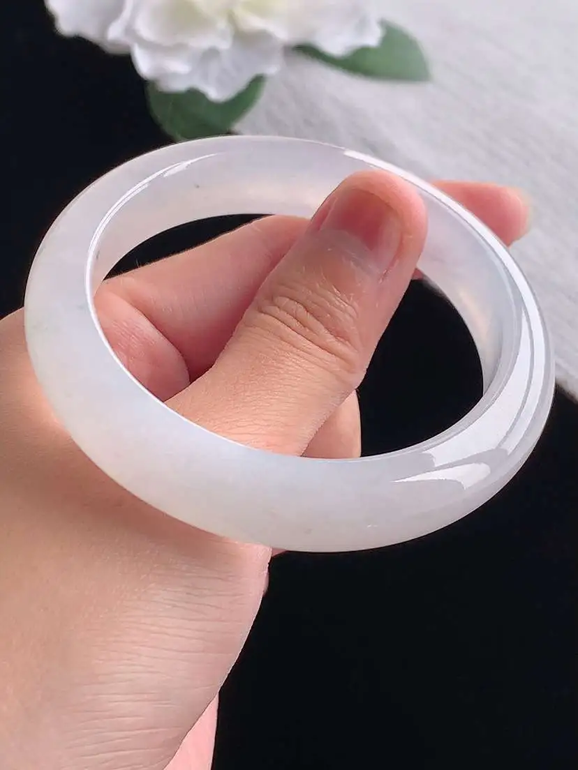 a货翡翠老坑冰种白月光正装正圈手镯54-55圈口  尺寸54.5×12×8mm 重量54.52g 1101