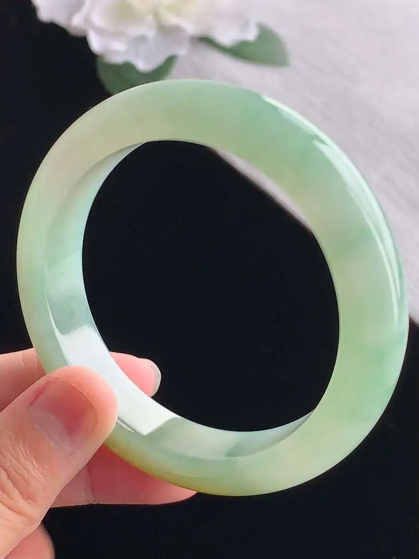 a货翡翠老坑冰种黄加绿双彩正装正圈手镯57-58圈口  尺寸57.8×13.3×9mm 重量73.16g 1101