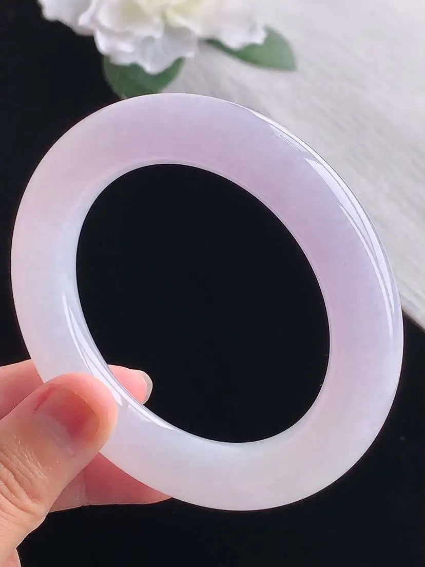 a货翡翠老坑冰种紫罗兰胖圆条手镯56-57圈口  尺寸56.5×12mm 重量88.80g 1101