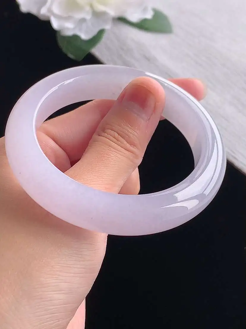 a货翡翠老坑冰种紫罗兰正装正圈手镯54-55圈口  尺寸54.6×12.2×9.2mm 重量65.83g 1101