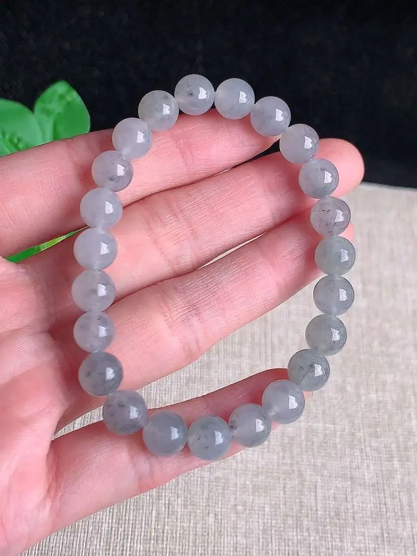 a货翡翠老坑冰种乌鸡种圆珠佛珠手串23颗  尺寸7.6mm 重量19.25g 1102