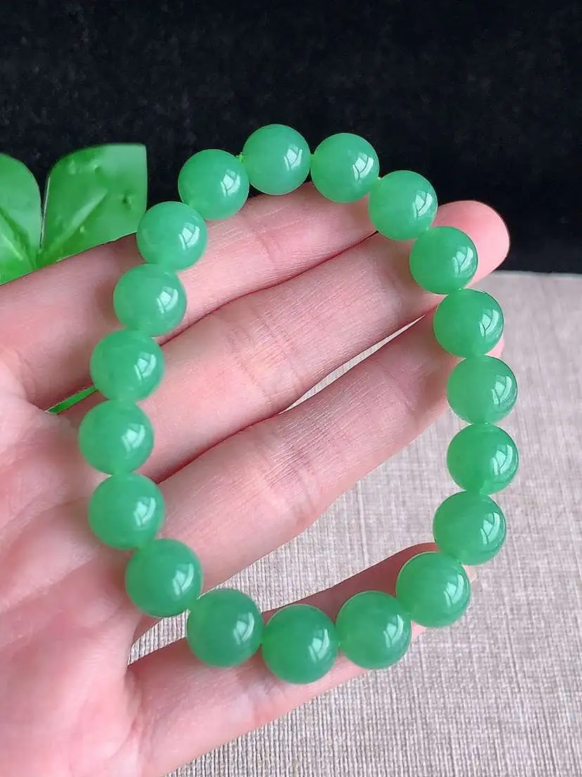 a货翡翠老坑冰种满绿圆珠佛珠手串19颗 尺寸10mm 重量33.10g 1102 A68