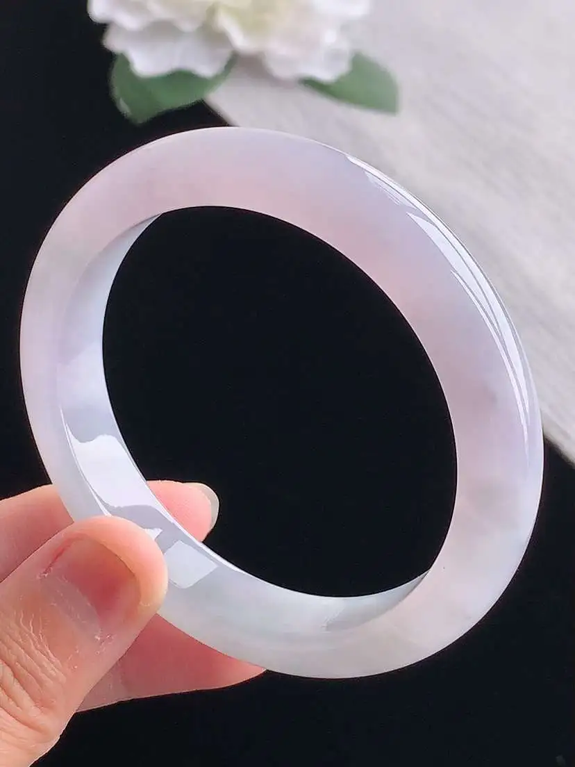 a货翡翠老坑冰种紫罗兰正装正圈手镯55-56圈口  尺寸55.8×11.6×8mm 重量52.68g