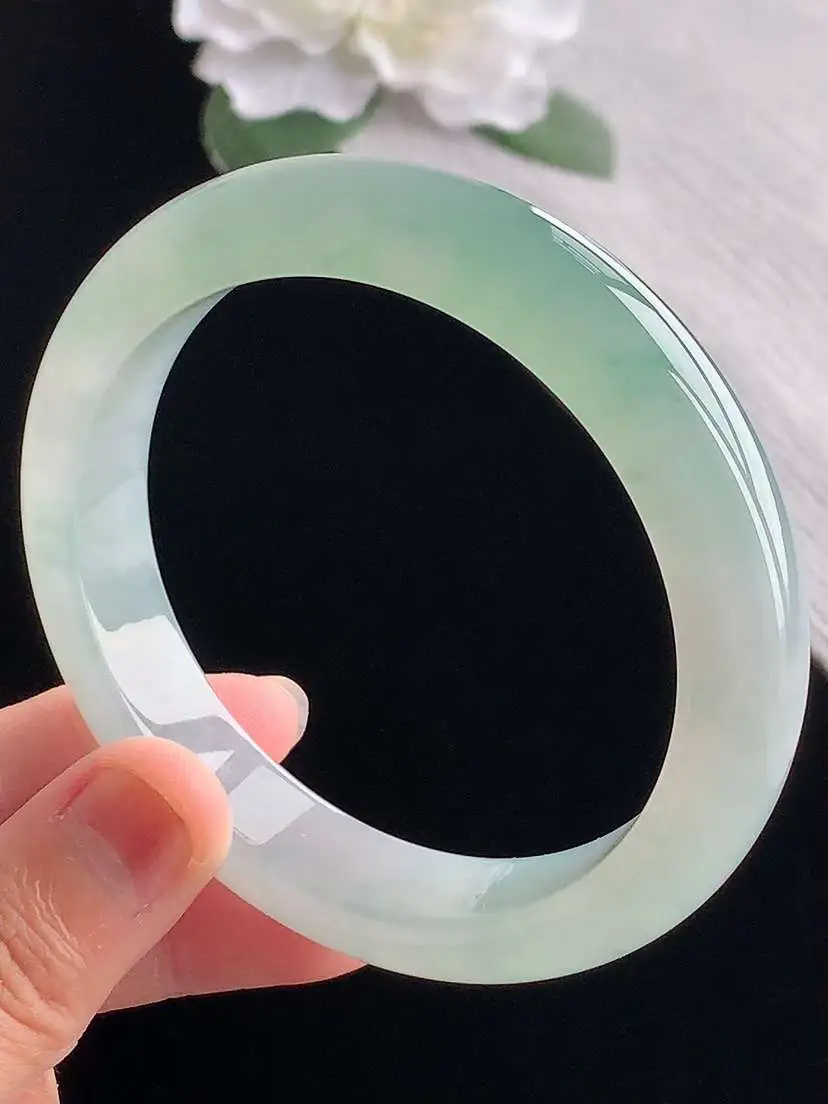 a货翡翠老坑冰种晴水飘花正装正圈手镯59-60大圈口  尺寸59.2×12.5×8.8mm 重量66.83g 1102