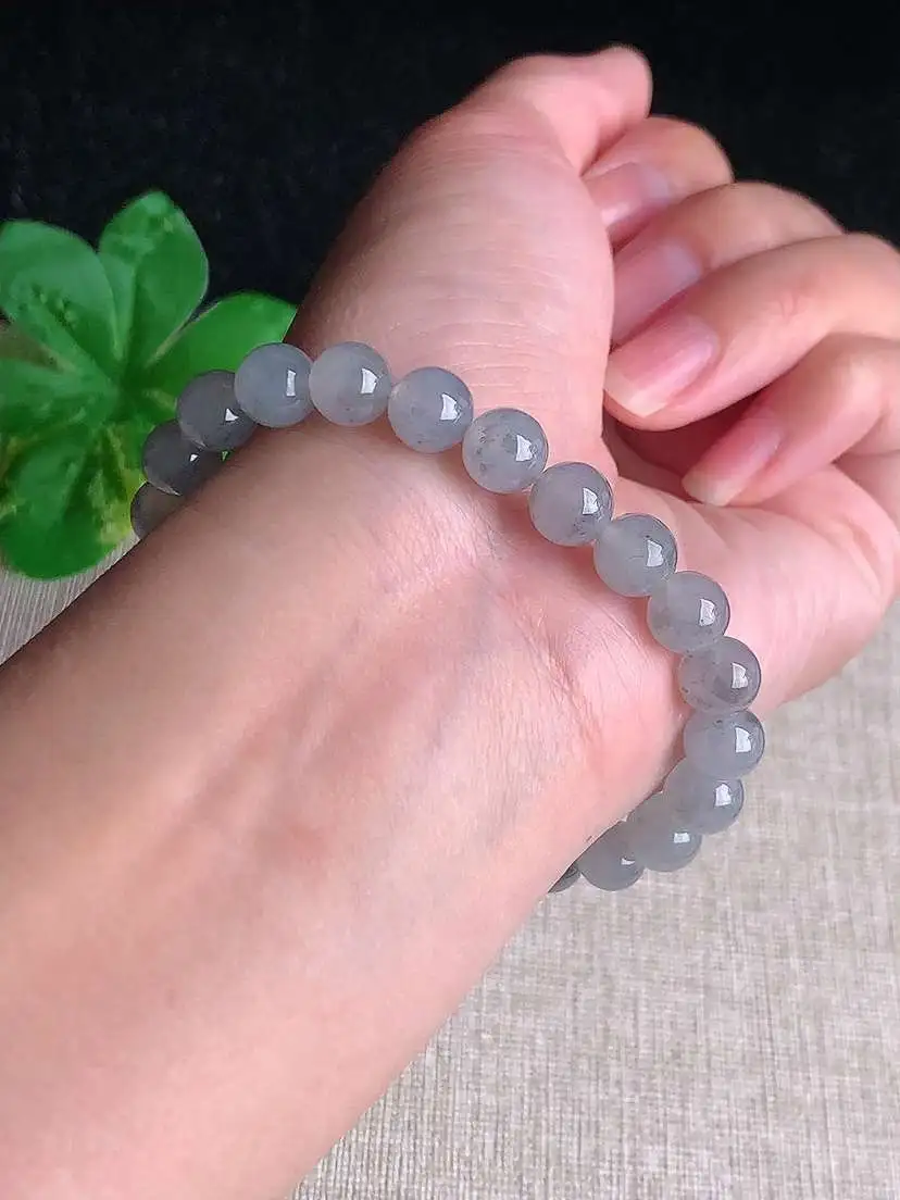 a货翡翠老坑冰种乌鸡种圆珠佛珠手串23颗  尺寸7.6mm 重量19.25g 1102