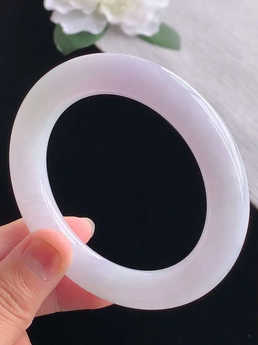 a货翡翠老坑冰种紫罗兰胖圆条手镯56-57圈口  尺寸56.5×11.5mm 重量75.82g 11