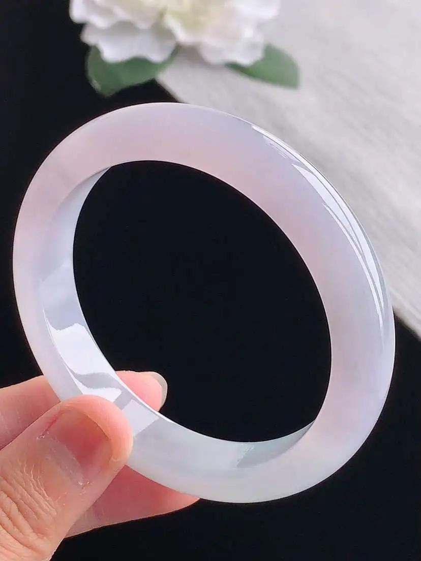 a货翡翠老坑冰种紫罗兰正装正圈手镯55-56圈口  尺寸55.8×11.6×8mm 重量52.68g 1102