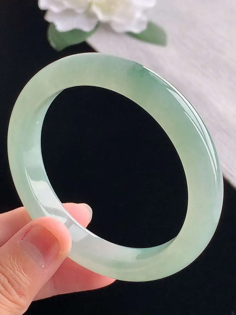 a货翡翠老坑冰种晴水飘花正装正圈手镯56-57圈口  尺寸56.5×11.8×8.3mm 重量55.40g 1102