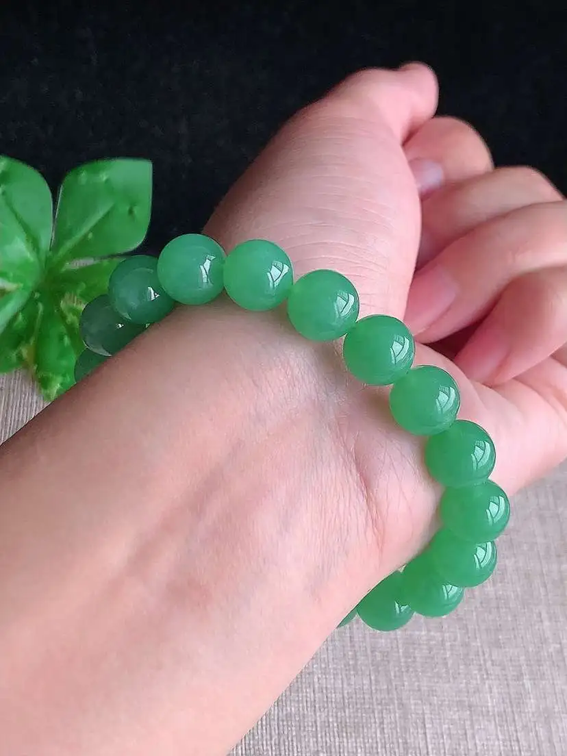 a货翡翠老坑冰种满绿圆珠佛珠手串19颗 尺寸10mm 重量33.10g 1102 A68