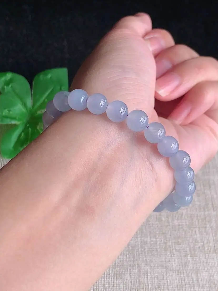 a货翡翠老坑冰种紫罗兰圆珠佛珠手串23颗  尺寸7.7mm 重量18.96g 1102