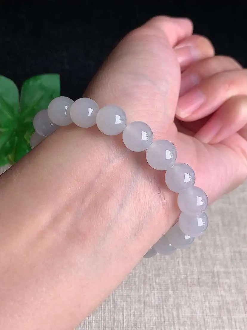 a货翡翠老坑冰种白月光圆珠佛珠手串19颗  尺寸9.6mm 重量29.12g 11031