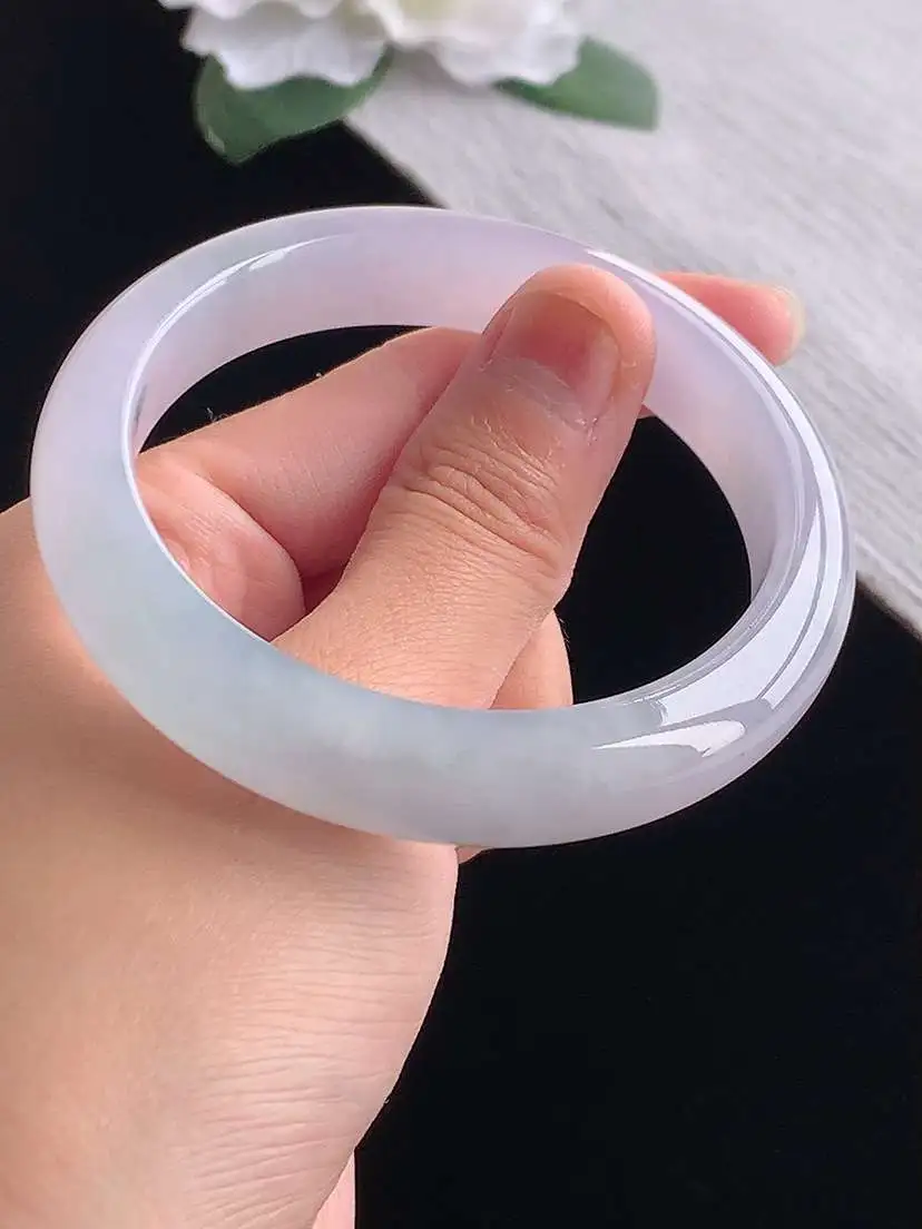 a货翡翠老坑冰种紫罗兰正装正圈手镯55-56圈口  尺寸55.8×11.6×8mm 重量52.68g