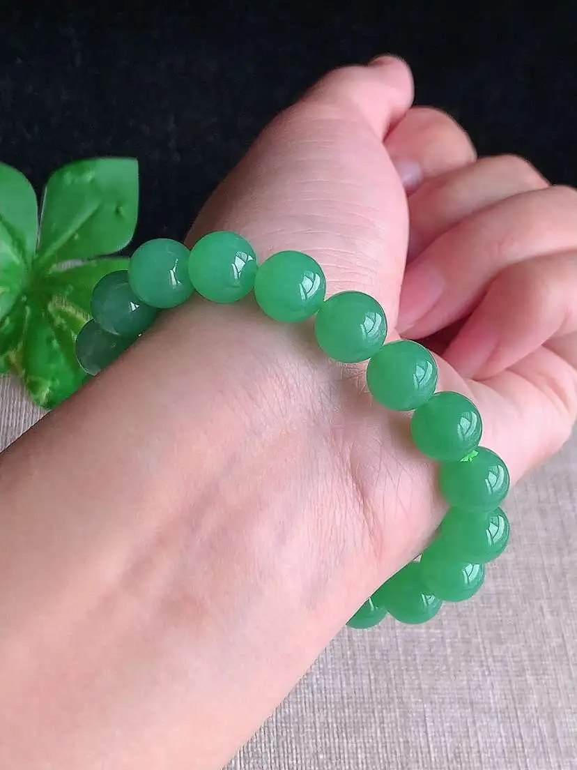 a货翡翠老坑冰种满绿圆珠佛珠手串19颗 尺寸10mm 重量33.10g 1102 A68
